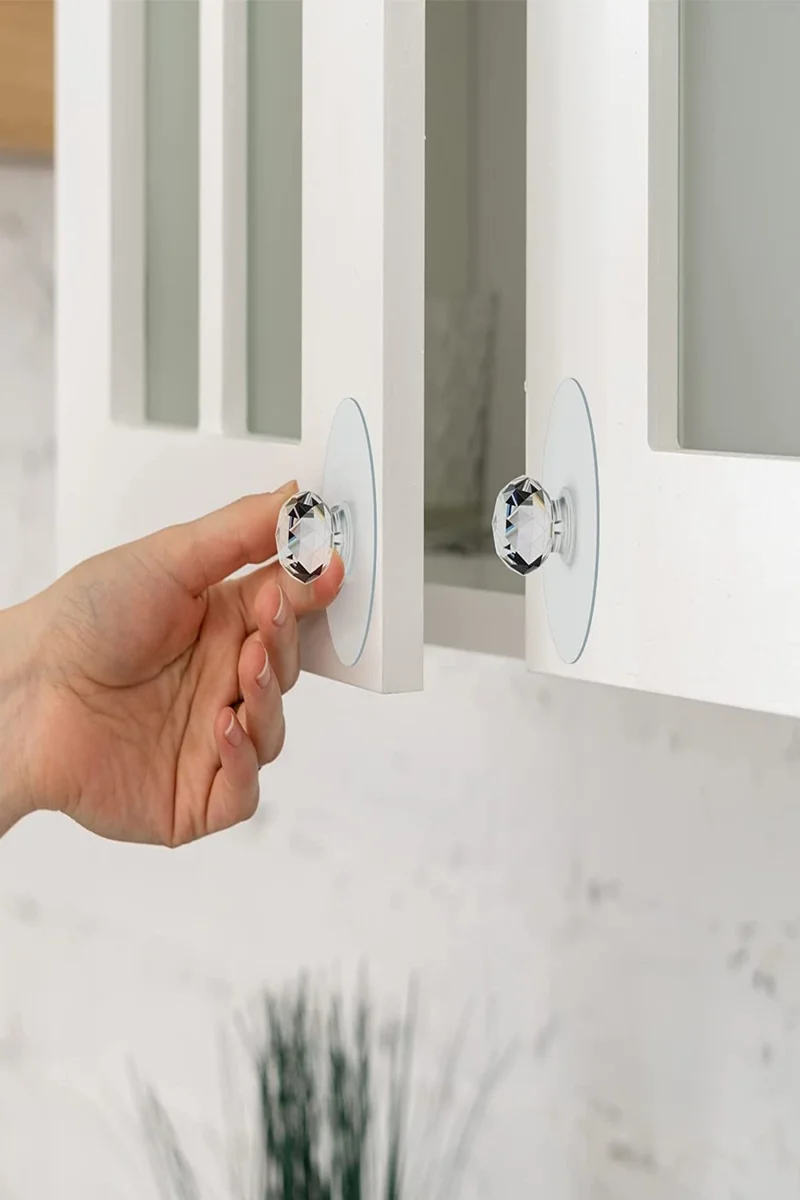 Safestore Transparent Crystal Headed 2-Piece Adhesive Handle Cupboard Drawer Handle Handle Hanger