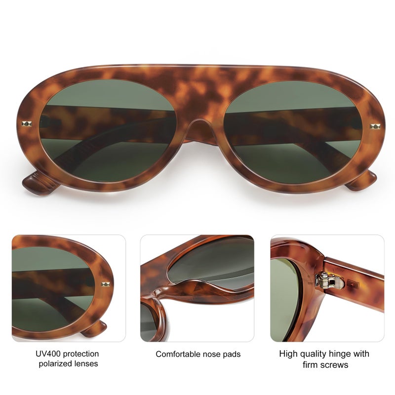 SOJOS Trendy Flat Top Polarized Sunglasses for Women Men Retro Chunky Frame Oval Lens Sun Glasses SJ2279 - Image 4