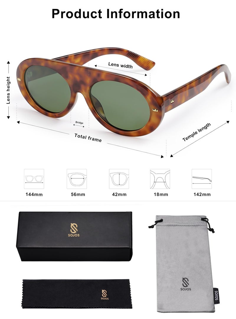 SOJOS Trendy Flat Top Polarized Sunglasses for Women Men Retro Chunky Frame Oval Lens Sun Glasses SJ2279 - Image 5