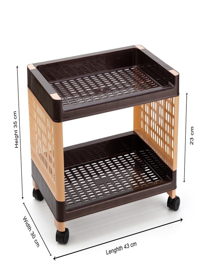 SHRUTI Kitchen Trolley with Wheels - 2 Layer Organizer Storage Rack for Modular Kitchen, Brown Color, Ideal for Fruits, Vegetables, and Snacks. Perfect Multi-Purpose Stand - Image 2