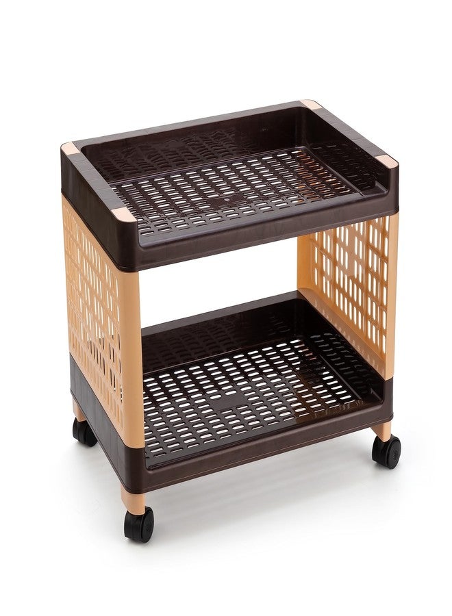 SHRUTI Kitchen Trolley with Wheels - 2 Layer Organizer Storage Rack for Modular Kitchen, Brown Color, Ideal for Fruits, Vegetables, and Snacks. Perfect Multi-Purpose Stand - Image 1