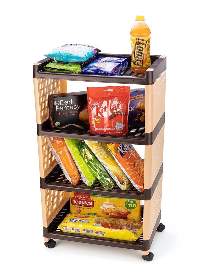 SHRUTI Kitchen Trolley with Wheels - 2 Layer Organizer Storage Rack for Modular Kitchen, Brown Color, Ideal for Fruits, Vegetables, and Snacks. Perfect Multi-Purpose Stand - Image 4