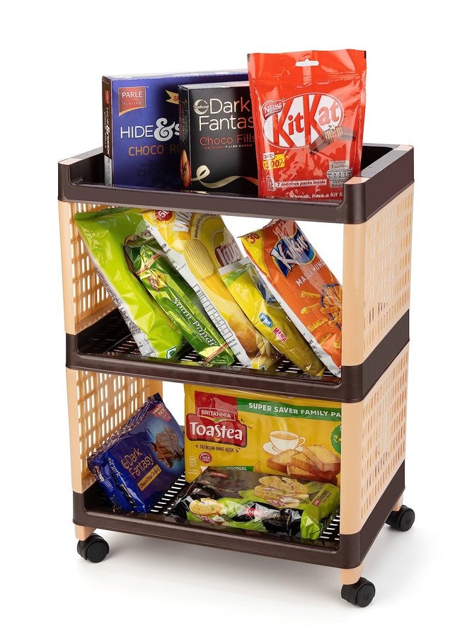 SHRUTI Kitchen Trolley with Wheels - 2 Layer Organizer Storage Rack for Modular Kitchen, Brown Color, Ideal for Fruits, Vegetables, and Snacks. Perfect Multi-Purpose Stand - Image 5