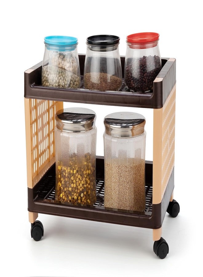 SHRUTI Kitchen Trolley with Wheels - 2 Layer Organizer Storage Rack for Modular Kitchen, Brown Color, Ideal for Fruits, Vegetables, and Snacks. Perfect Multi-Purpose Stand - Image 3