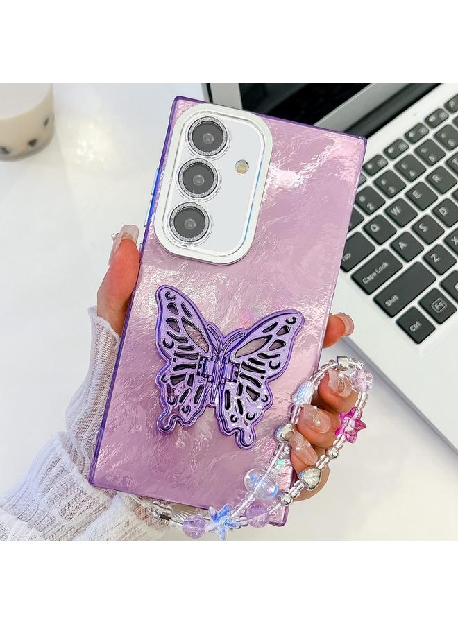 erorex Case For Samsung Galaxy A16 5G Plating Glitter Lens Film Texture Butterfly Holder Wristband Phone Case - Image 1