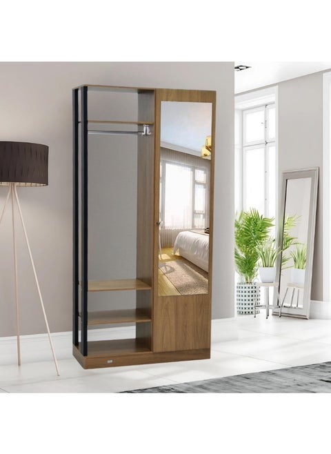 Modern Wooden Wardrobe Cupboard with Shelf and Mirror