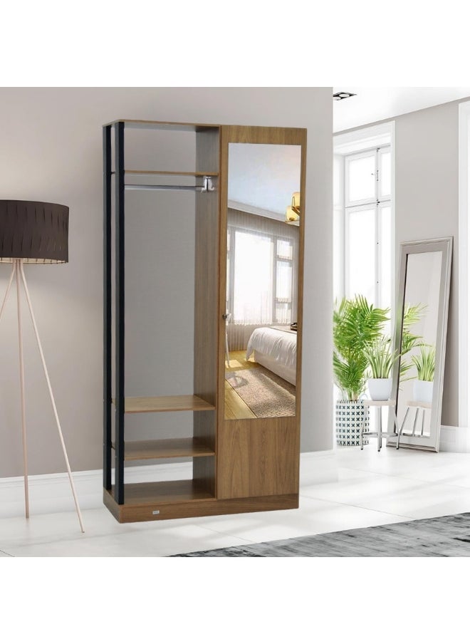 Modern Wooden Wardrobe Cupboard with Shelf and Mirror