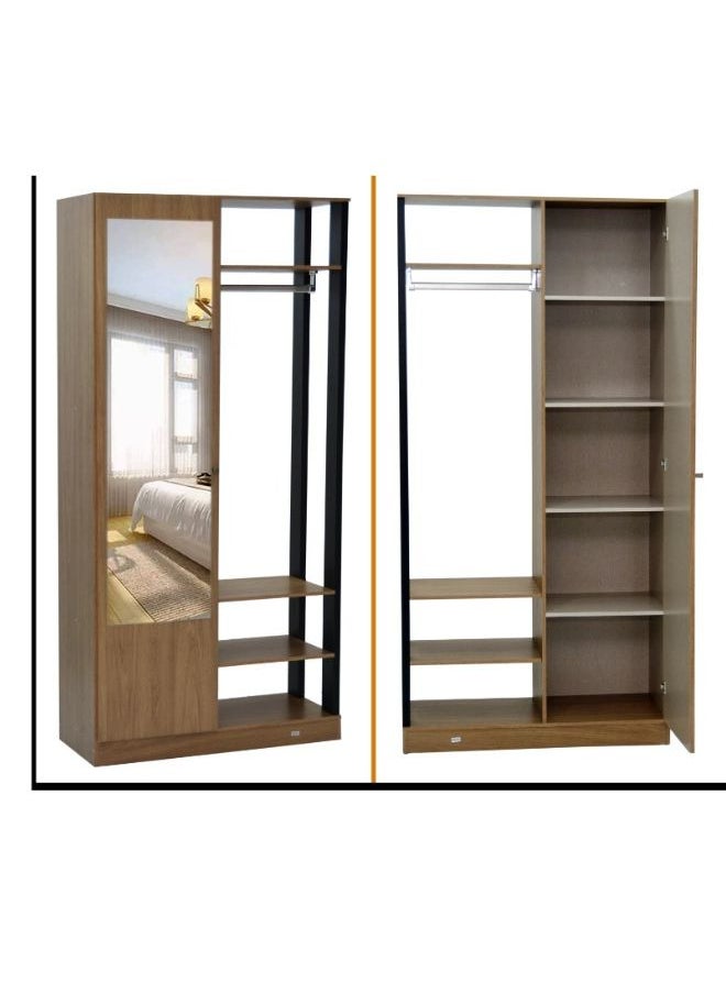 Modern Wooden Wardrobe Cupboard with Shelf and Mirror