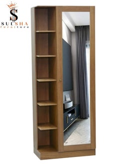 Modern Wooden Wardrobe Cupboard with Shelf and Mirror