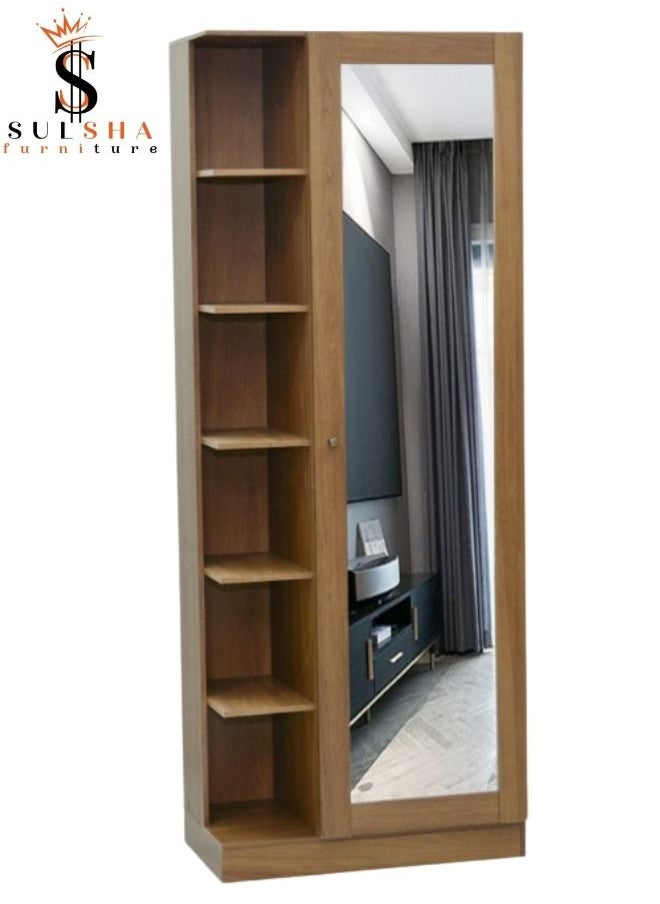 SULSHA - Modern Wooden Wardrobe Cupboard with Shelf and Mirror - Image 1