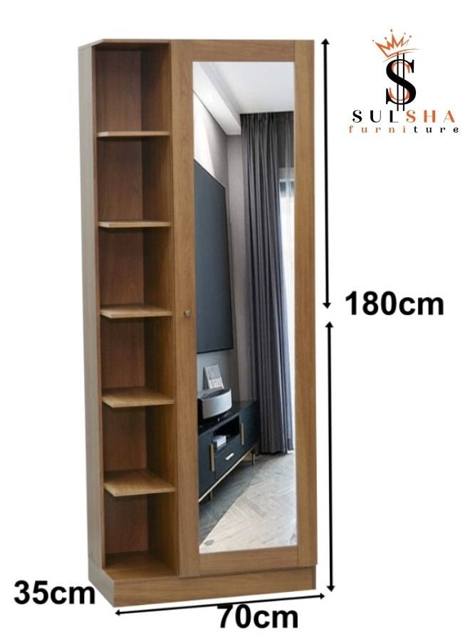 SULSHA - Modern Wooden Wardrobe Cupboard with Shelf and Mirror - Image 1