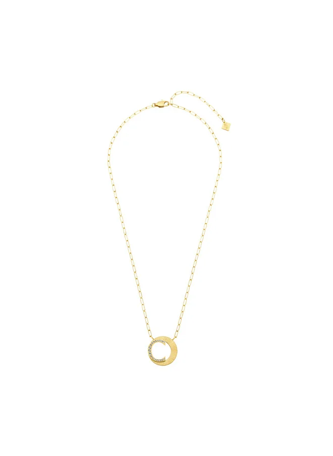 CERRUTI 1881 Cerruti 1881 Pleat Gold-Plated Necklace with Sunray-Textured Rings, Crystals, & Iconic Brand Motif