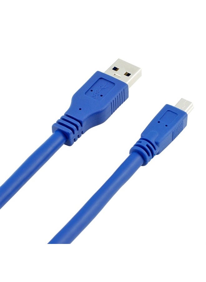 Bluwee - SuperSpeed USB 3.0 Blue Cable - Type A-Male to Mini B 10-Pin Male - 0.6 Meter (2 Feet) - Round Blue Cable - Image 1