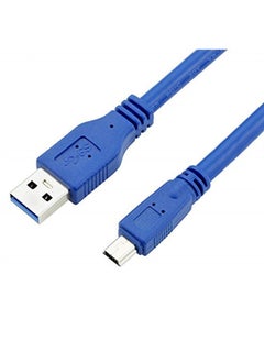 SuperSpeed USB 3.0 Blue Cable - Type A-Male to Mini B 10-Pin Male - 0.6 Meter (2 Feet) - Round Blue Cable