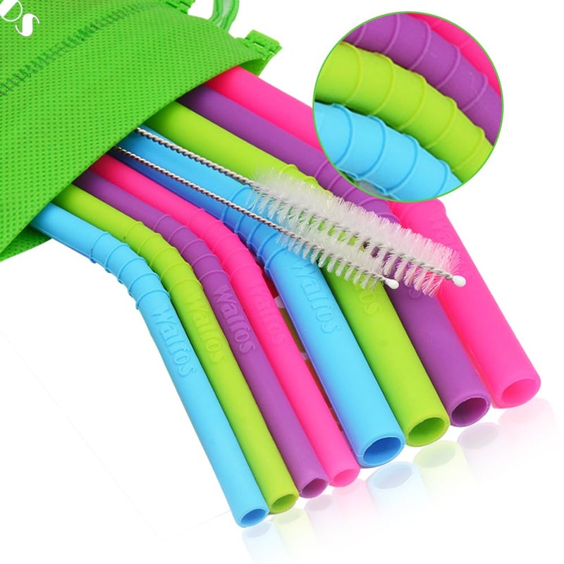 Walfos Reusable Silicone Straws  2 Sizes Flexible Drinking Straws for SmoothiesTumblers BPA Free 4 Wide  4 Regular  2 Cleaning Brushes