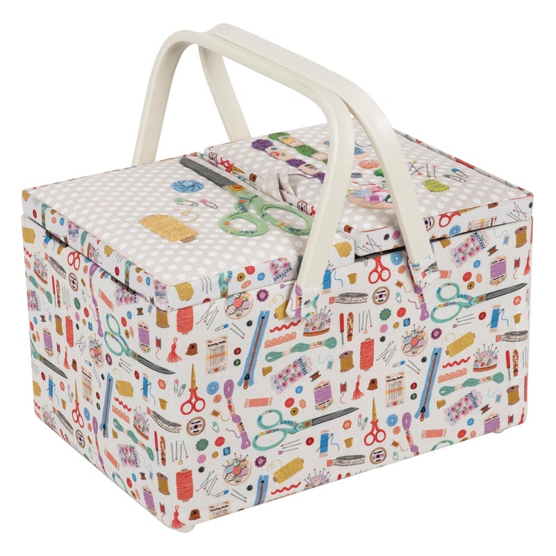 Hobby Gift Large Twin Lid Sewing Box Craft Storage Box with Handle Internal Tray Pin Cushion and Pockets for Sewing Knitting and Hobby Supplies - Image 1