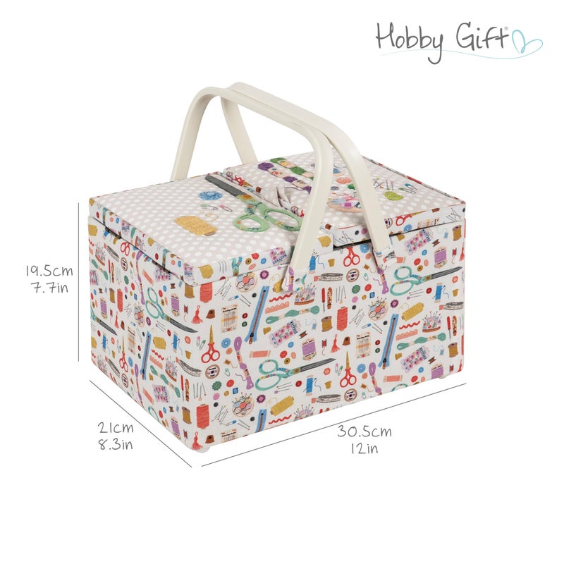 Hobby Gift Large Twin Lid Sewing Box Craft Storage Box with Handle Internal Tray Pin Cushion and Pockets for Sewing Knitting and Hobby Supplies - Image 3