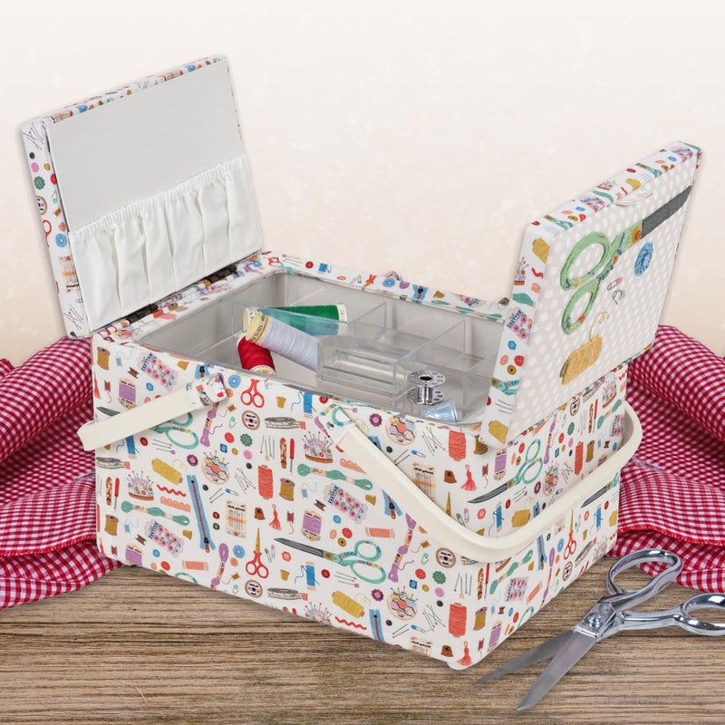 Hobby Gift Large Twin Lid Sewing Box Craft Storage Box with Handle Internal Tray Pin Cushion and Pockets for Sewing Knitting and Hobby Supplies - Image 5