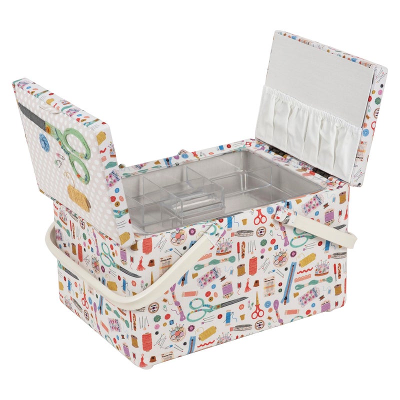 Hobby Gift Large Twin Lid Sewing Box Craft Storage Box with Handle Internal Tray Pin Cushion and Pockets for Sewing Knitting and Hobby Supplies - Image 2