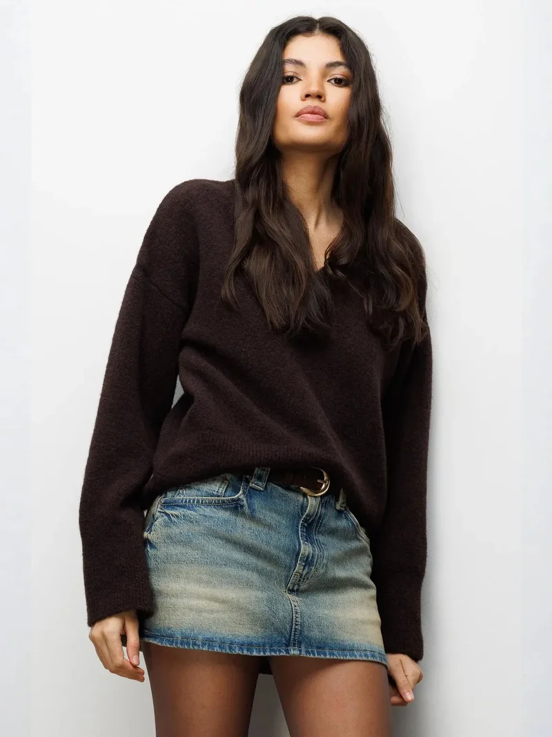 MixRay MIXRAY V-Neck Long Sleeve Sweater