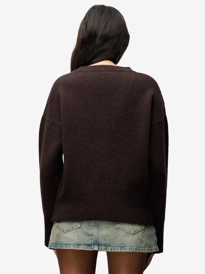 Mixray Coffee Brown MIXRAY V-Neck Long Sleeve Sweater for Women | Best Price UAE