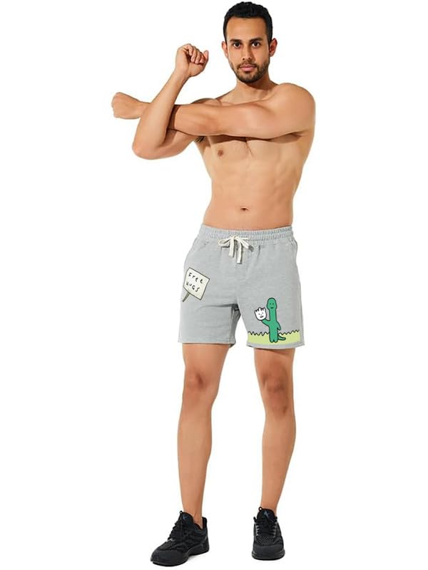 hotfits Men's Casual Cotton All Season Soft Feel Fabric Printed Boxer Shorts,Workout Shorts, Elastic Waist Running Shorts with 2 Side Pockets - Pack of 1 - XXL Grey - Image 3