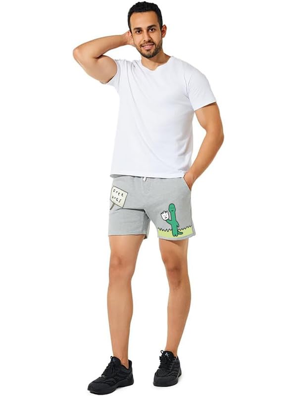 hotfits Men's Casual Cotton All Season Soft Feel Fabric Printed Boxer Shorts,Workout Shorts, Elastic Waist Running Shorts with 2 Side Pockets - Pack of 1 - XXL Grey - Image 2