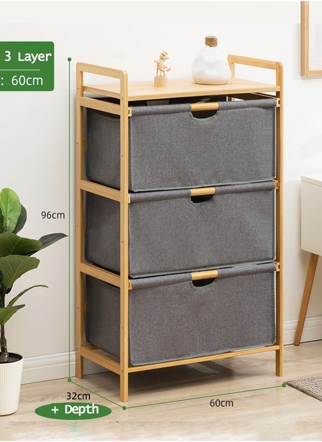 Monnalisa 3-Layer Storage Rack Drawer Style Bedroom Storage Rack Bathroom Storage Rack Bamboo Wood Structure 96 * 60 * 32 cm  - Image 2