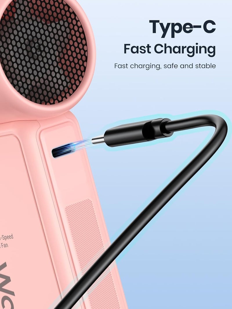 Warmco 5000mAh Portable Handheld Fan, Speed(1-100) Adjustable Powerful Mini Turbo Fan, USB Rechargeable Personal Small Pocket Fan for Women Men Travel Camping Outdoor Pink - Image 4