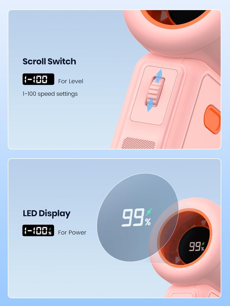 Warmco 5000mAh Portable Handheld Fan, Speed(1-100) Adjustable Powerful Mini Turbo Fan, USB Rechargeable Personal Small Pocket Fan for Women Men Travel Camping Outdoor Pink - Image 3