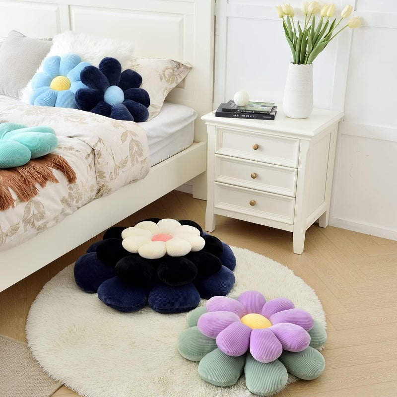 RVA Sunflower Cushion Floor Pillow Flower Shape Cushion Cute Seating Pad Sunflower Chair Cushion Throw Pillow for Home Decoration for Bed Couch Chair Car Office Pack of 3 35 Cm Blue - Image 3