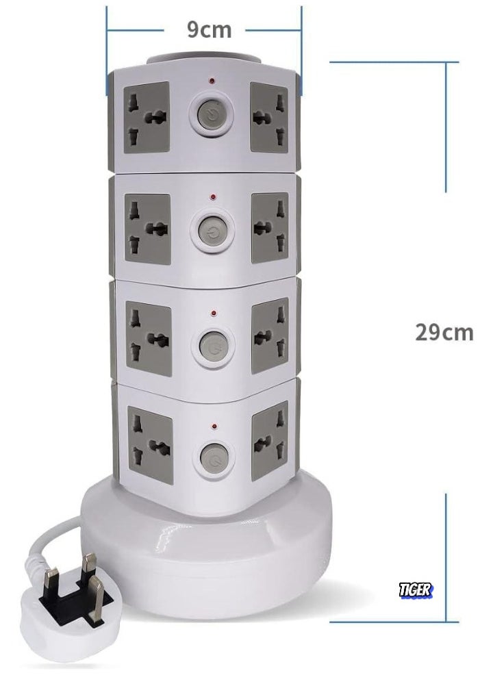 TIGER Universal Vertical Tower Power Strip – Multi-Socket (110V-250V) with 2 USB Ports, Electric Charging Station Surge Protector, 4 Layers, Suitable for Any Country – Ideal for Home, Office, Travel, and Electronics Charging  - Image 2