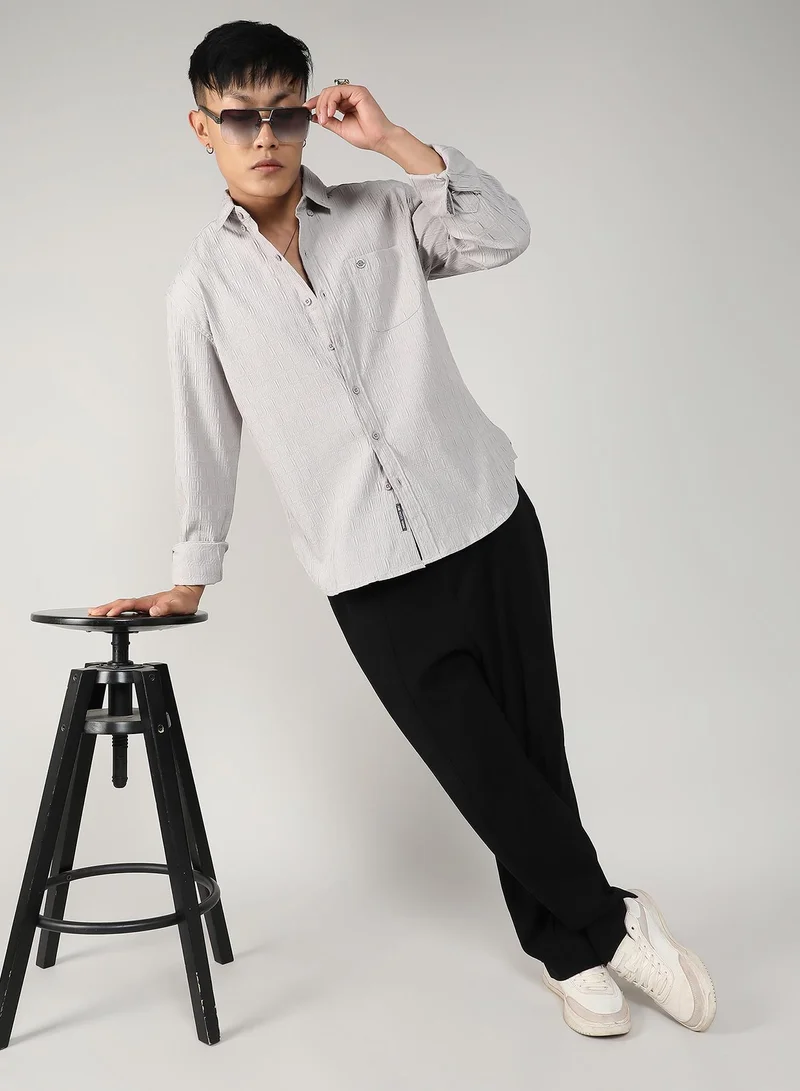 CAHOOT  Men's Greige Textured Ruched Shirt for Men | Best Price UAE