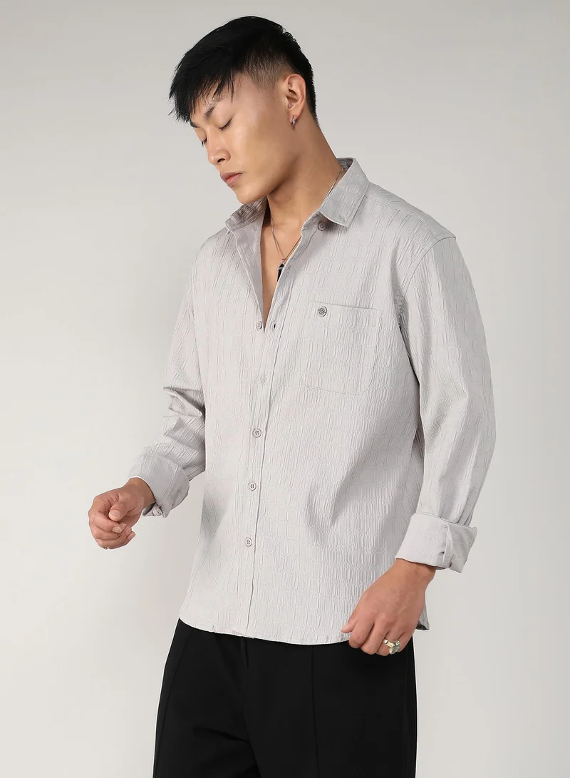 CAHOOT  Men's Greige Textured Ruched Shirt for Men | Best Price UAE
