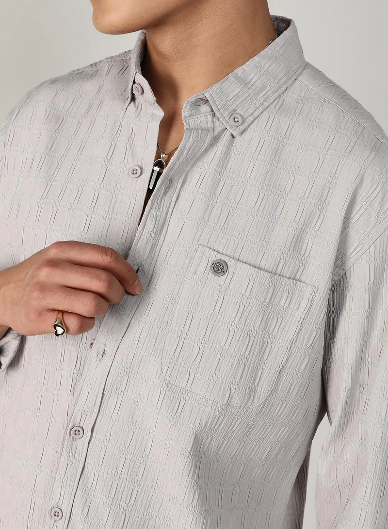 CAHOOT  Men's Greige Textured Ruched Shirt for Men | Best Price UAE