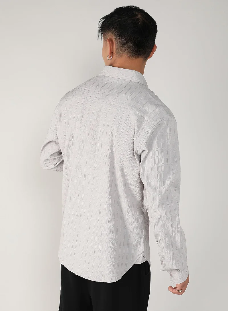 CAHOOT  Men's Greige Textured Ruched Shirt for Men | Best Price UAE