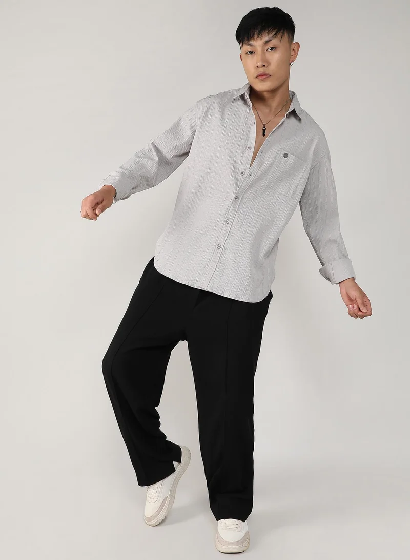 CAHOOT  Men's Greige Textured Ruched Shirt for Men | Best Price UAE