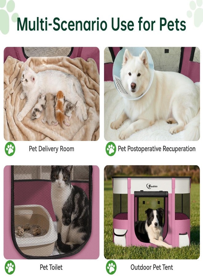 Siedihit Dog Playpen,Cat Pet Puppy Pen,Portable Playpens for Dogs Indoor Outdoor Travel Camping Use,Foldable Dog Kennel Tent Crate for Rabbit Small Animals with Carrying Case (Pink, Large) - Image 3