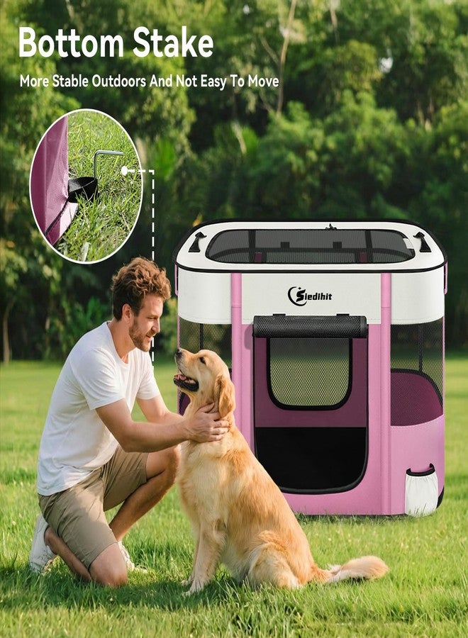 Siedihit Dog Playpen,Cat Pet Puppy Pen,Portable Playpens for Dogs Indoor Outdoor Travel Camping Use,Foldable Dog Kennel Tent Crate for Rabbit Small Animals with Carrying Case (Pink, Large) - Image 5