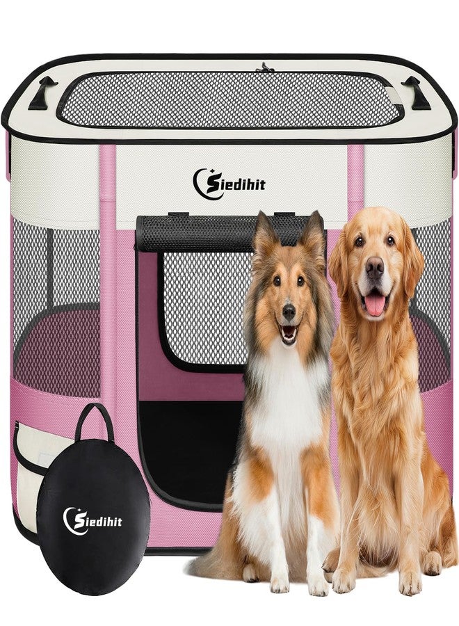 Siedihit Dog Playpen,Cat Pet Puppy Pen,Portable Playpens for Dogs Indoor Outdoor Travel Camping Use,Foldable Dog Kennel Tent Crate for Rabbit Small Animals with Carrying Case (Pink, Large) - Image 1