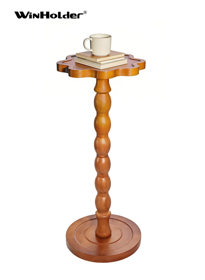 WinHolder Solid Wood Side Table, Rubber Wood‌ Small Side Table for Small Spaces, Martini Tables, Pedestal End Tables for Living Room, Bedroom, Corners, and Office(Walnut, Eight-lobed,1 PCS) - Image 1
