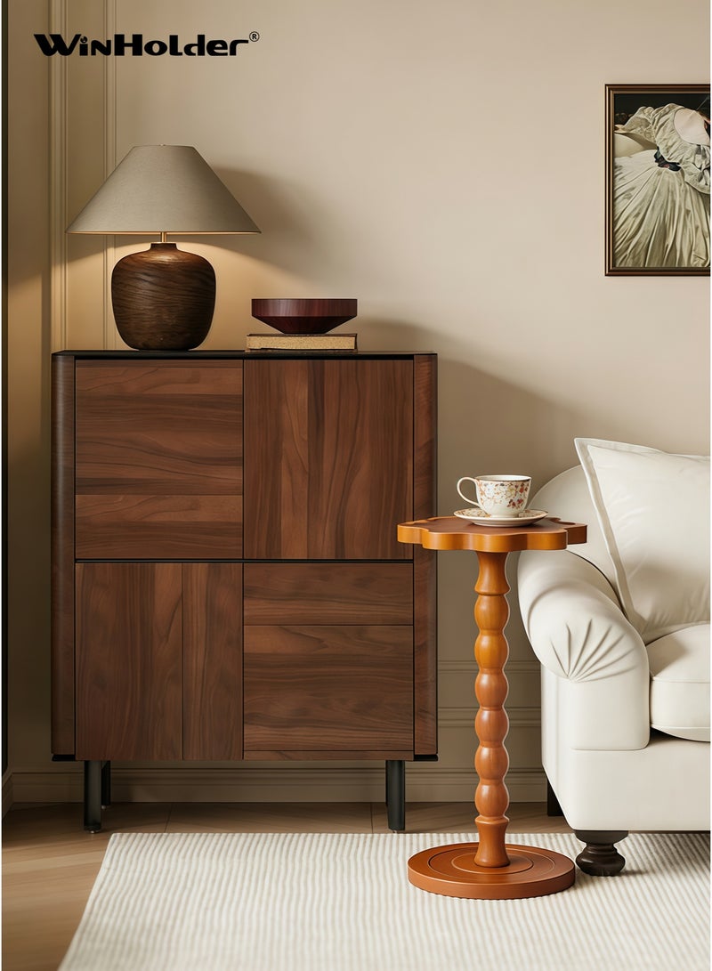 WinHolder Solid Wood Side Table, Rubber Wood‌ Small Side Table for Small Spaces, Martini Tables, Pedestal End Tables for Living Room, Bedroom, Corners, and Office(Walnut, Eight-lobed,1 PCS) - Image 2