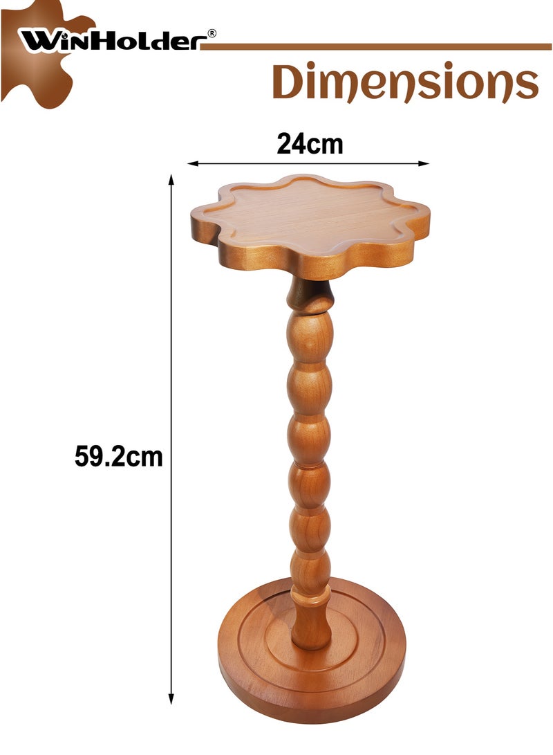 WinHolder Solid Wood Side Table, Rubber Wood‌ Small Side Table for Small Spaces, Martini Tables, Pedestal End Tables for Living Room, Bedroom, Corners, and Office(Walnut, Eight-lobed,1 PCS) - Image 3
