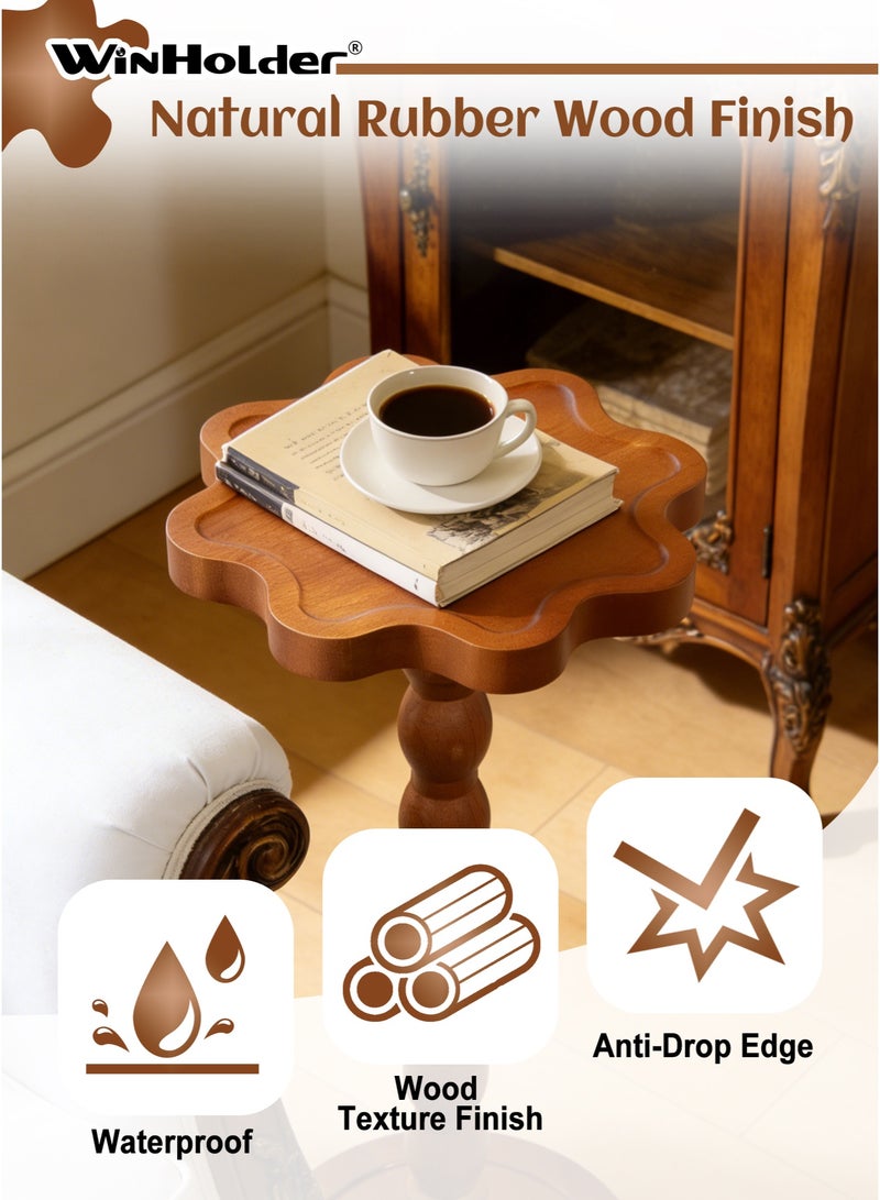 WinHolder Solid Wood Side Table, Rubber Wood‌ Small Side Table for Small Spaces, Martini Tables, Pedestal End Tables for Living Room, Bedroom, Corners, and Office(Walnut, Eight-lobed,1 PCS) - Image 4