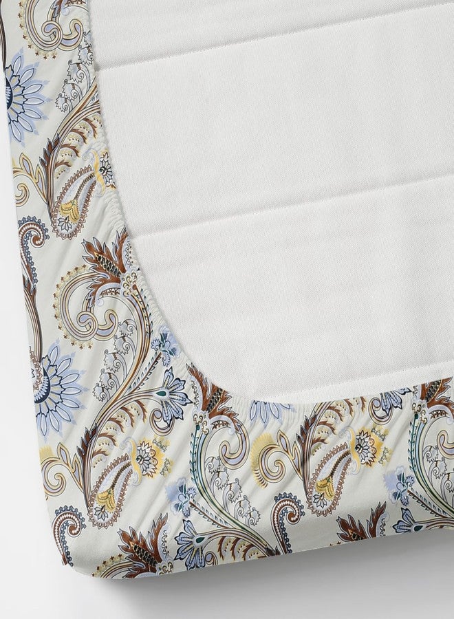 VOMZER 350 TC Cotton Feel All Around Elastic Fitted Bedsheets King Size, Premium Elastic Fitted King Size Bed Sheet for Double Bed with 2 Pillow Covers, Size- 78” x 72” (Cream Traingle) Floral - Image 5