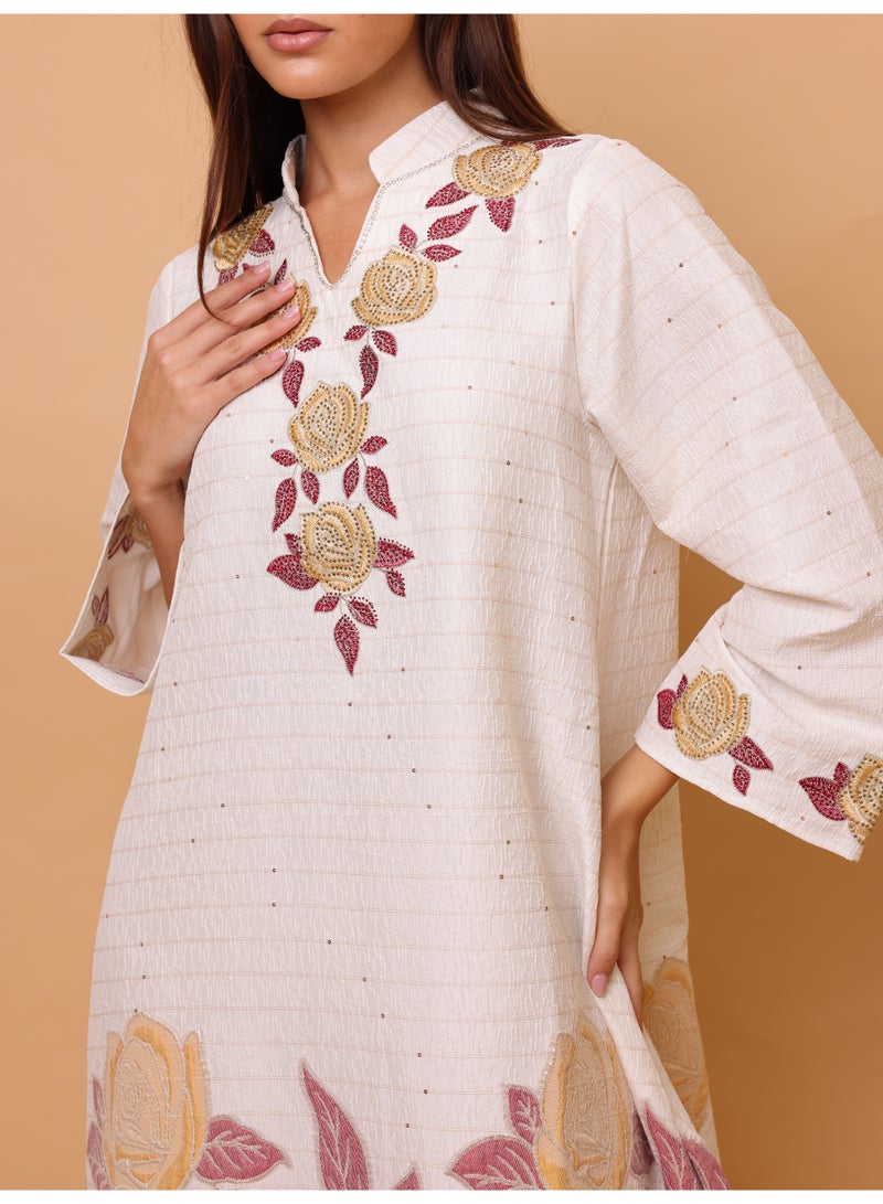 IKKXA Beautiful Design Printed Jalabiya Big Flowers Details IK6023 Red - Image 2