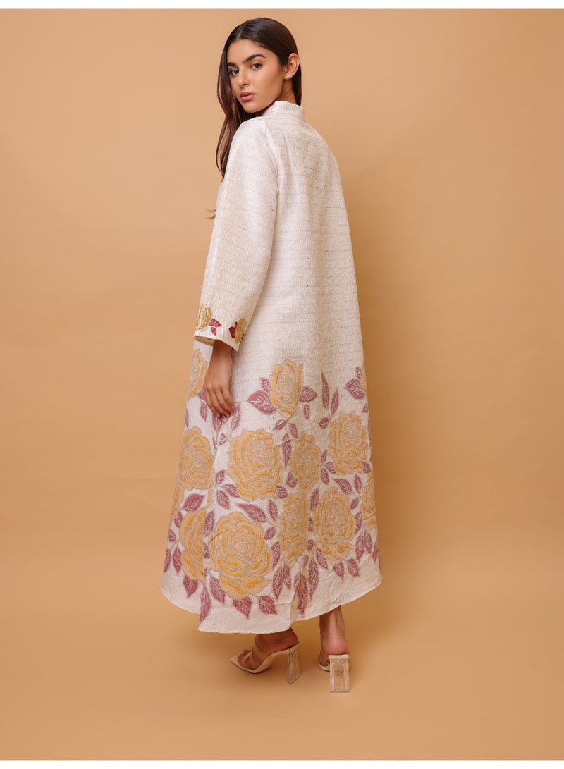 IKKXA Beautiful Design Printed Jalabiya Big Flowers Details IK6023 Red - Image 4