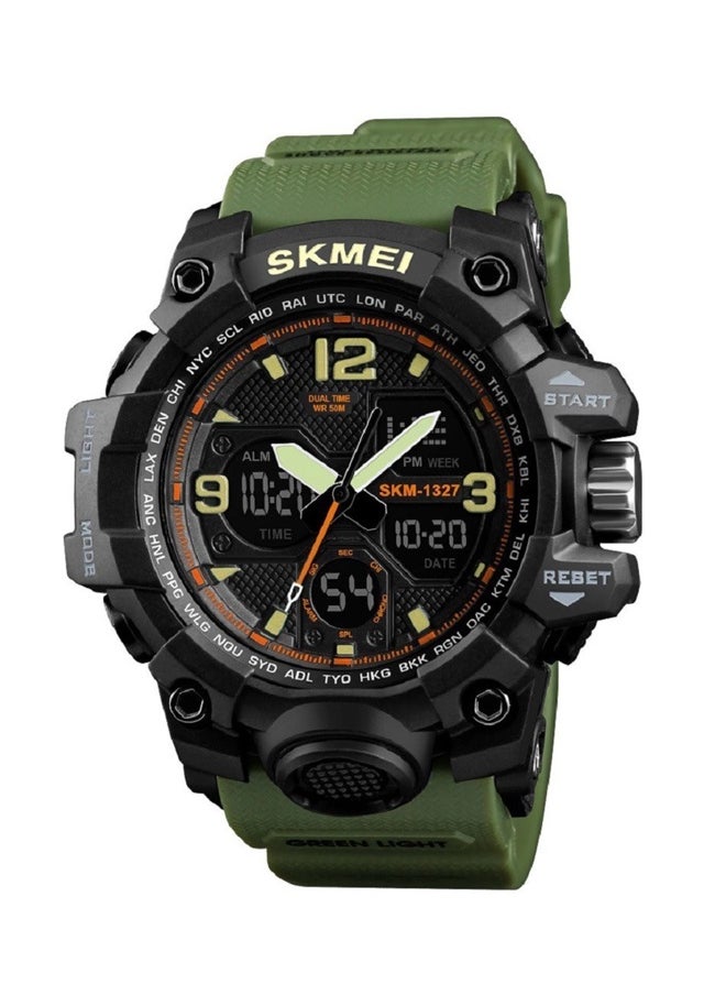 Men's Water Resistant Analog & Digital Watch 3858 - 55 mm - Army Green