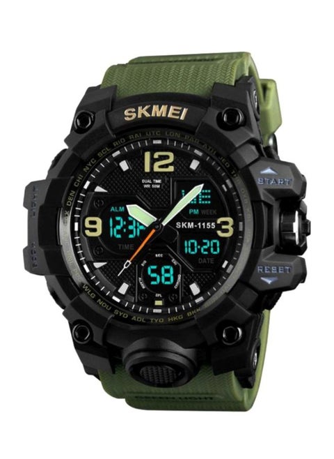 Men's Water Resistant Analog & Digital Watch 3858 - 55 mm - Army Green