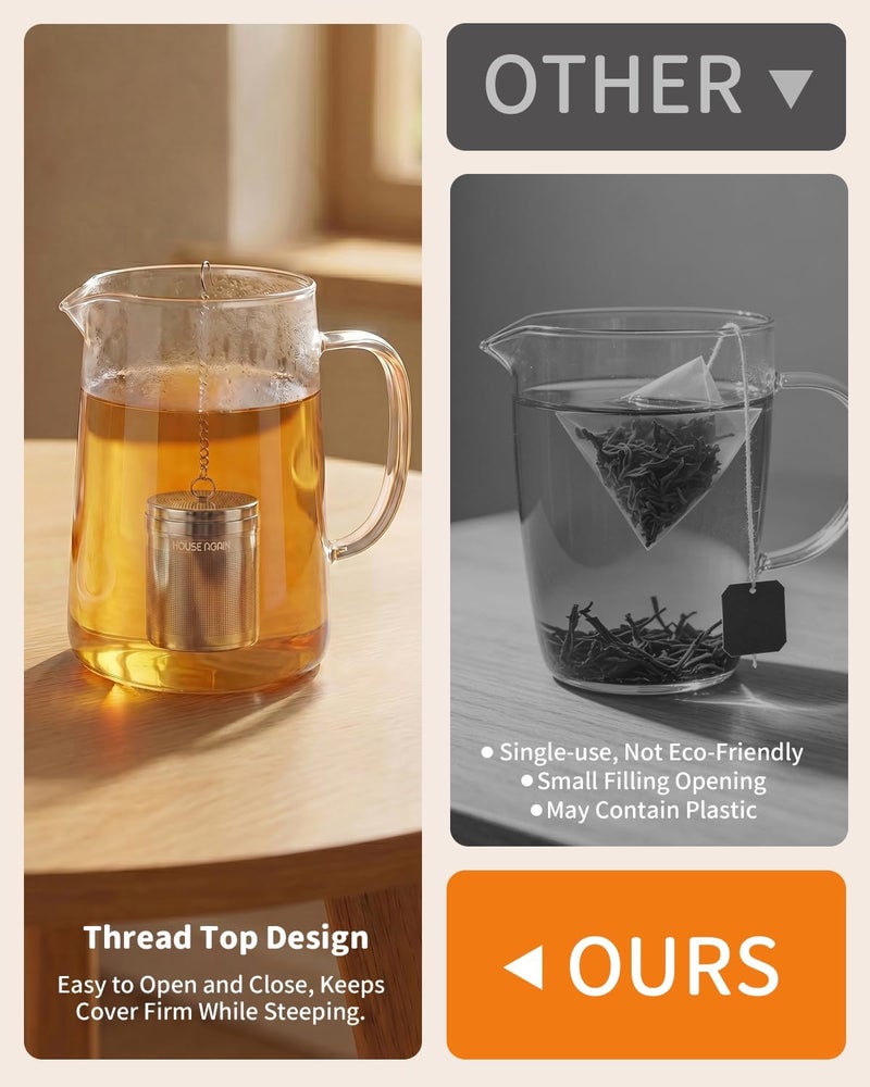 HOUSE AGAIN 2 Pack Tea Infusers, Extra Fine Mesh Tea Strainers for Loose Tea, Updated Slim Threaded Lid & 304 Stainless Steel, Loose Leaf Tea Steeper for Brew Tea Spices & Seasonings - Image 4